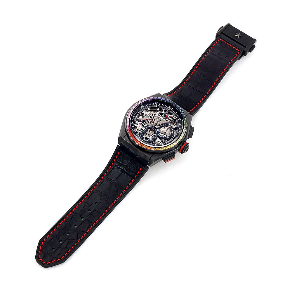 ZENITH ゼニス デファイ エルプリメロ 21 世界50本限定 クロノグラフ 33.9002.9004 96.R580 レインボー 裏スケ 30m防水 スケルトン CE セラミック Ti チタン 純正ベルト 純正尾錠 メンズ 自動巻き【6ヶ月保証】【腕時計】【中古】