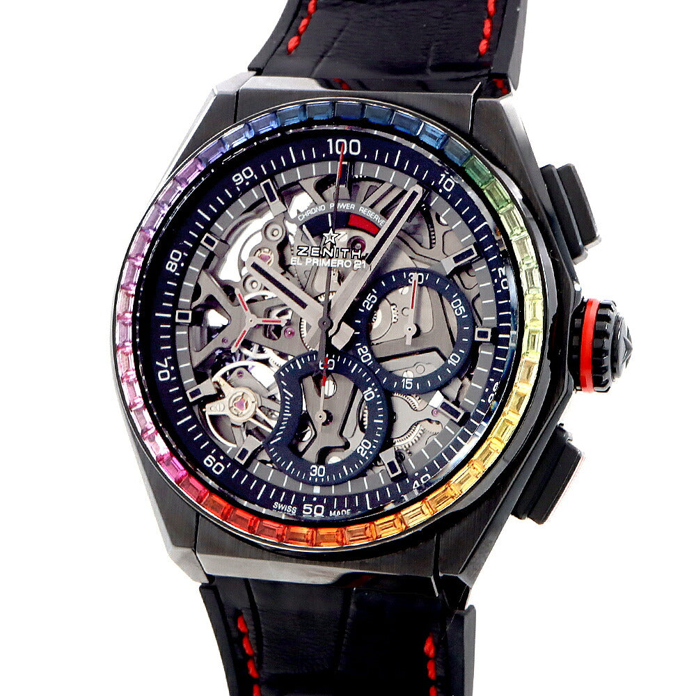 ZENITH ゼニス デファイ エルプリメロ 21 世界50本限定 クロノグラフ 33.9002.9004 96.R580 レインボー 裏スケ 30m防水 スケルトン CE セラミック Ti チタン 純正ベルト 純正尾錠 メンズ 自動巻き【6ヶ月保証】【腕時計】【中古】