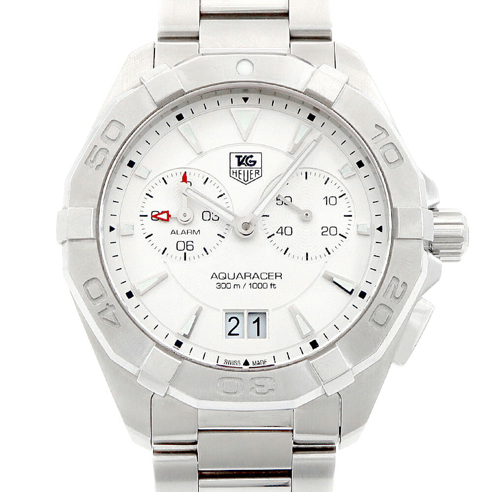 電池交換済 TAG Heuer タグホイヤー アクアレーサー WAY111Y 300m防水 ビッグデイト スモールセコンド アラーム シルバー SS ステンレス メンズ クォーツ【6ヶ月保証】【腕時計】【中古】