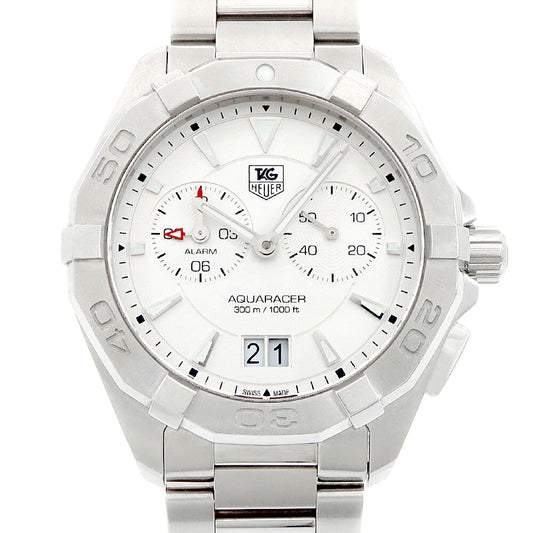 電池交換済 TAG Heuer タグホイヤー アクアレーサー WAY111Y 300m防水 ビッグデイト スモールセコンド アラーム シルバー SS ステンレス メンズ クォーツ【6ヶ月保証】【腕時計】【中古】