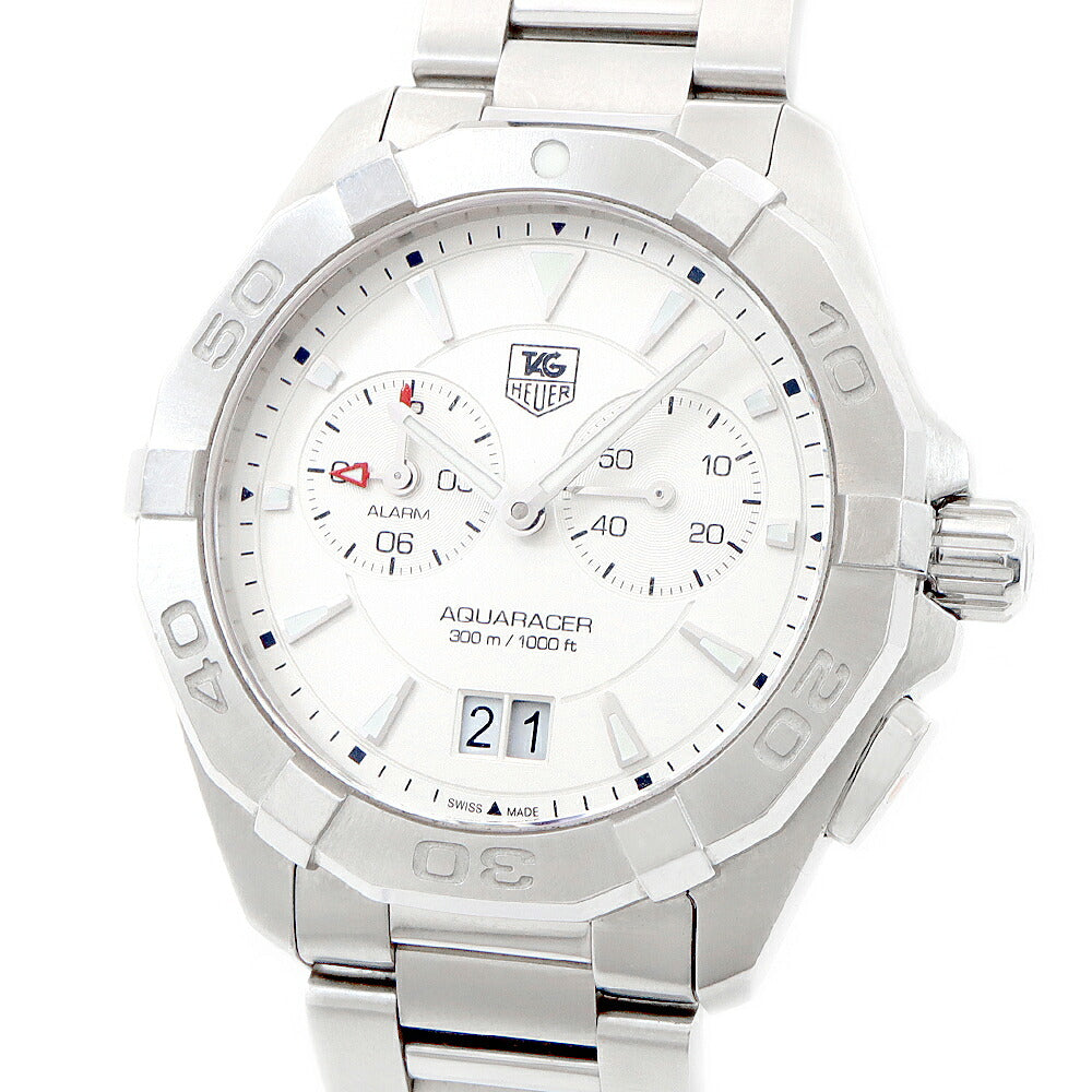 電池交換済 TAG Heuer タグホイヤー アクアレーサー WAY111Y 300m防水 ビッグデイト スモールセコンド アラーム シルバー SS ステンレス メンズ クォーツ【6ヶ月保証】【腕時計】【中古】
