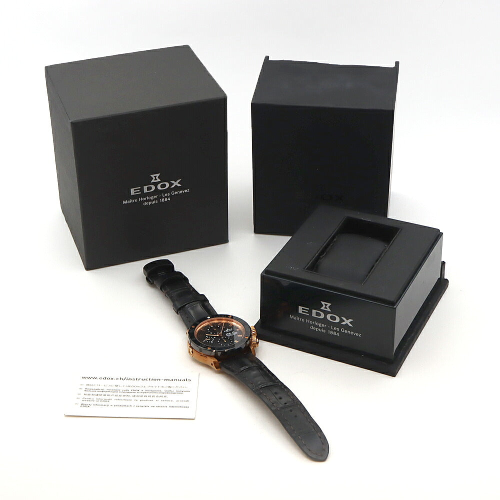 EDOX エドックス クロノオフショア1 クロノグラフ 01122 デイデイト 500m防水 スモールセコンド タキメーター 黒 ブラック カーボン SS ステンレス ゴールドPVD CE セラミック 純正尾錠 メンズ 自動巻き【6ヶ月保証】【腕時計】【中古】