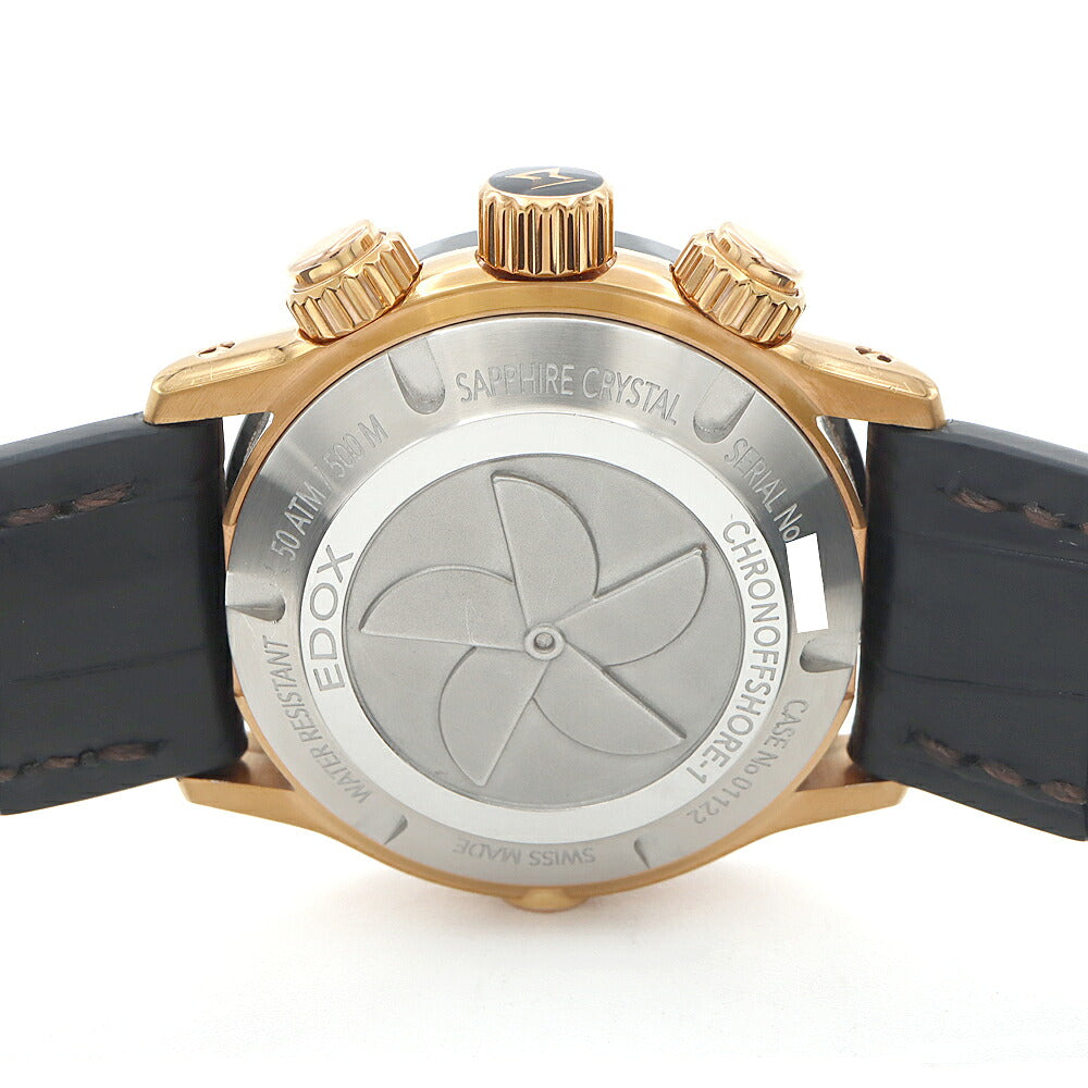 EDOX エドックス クロノオフショア1 クロノグラフ 01122 デイデイト 500m防水 スモールセコンド タキメーター 黒 ブラック カーボン SS ステンレス ゴールドPVD CE セラミック 純正尾錠 メンズ 自動巻き【6ヶ月保証】【腕時計】【中古】