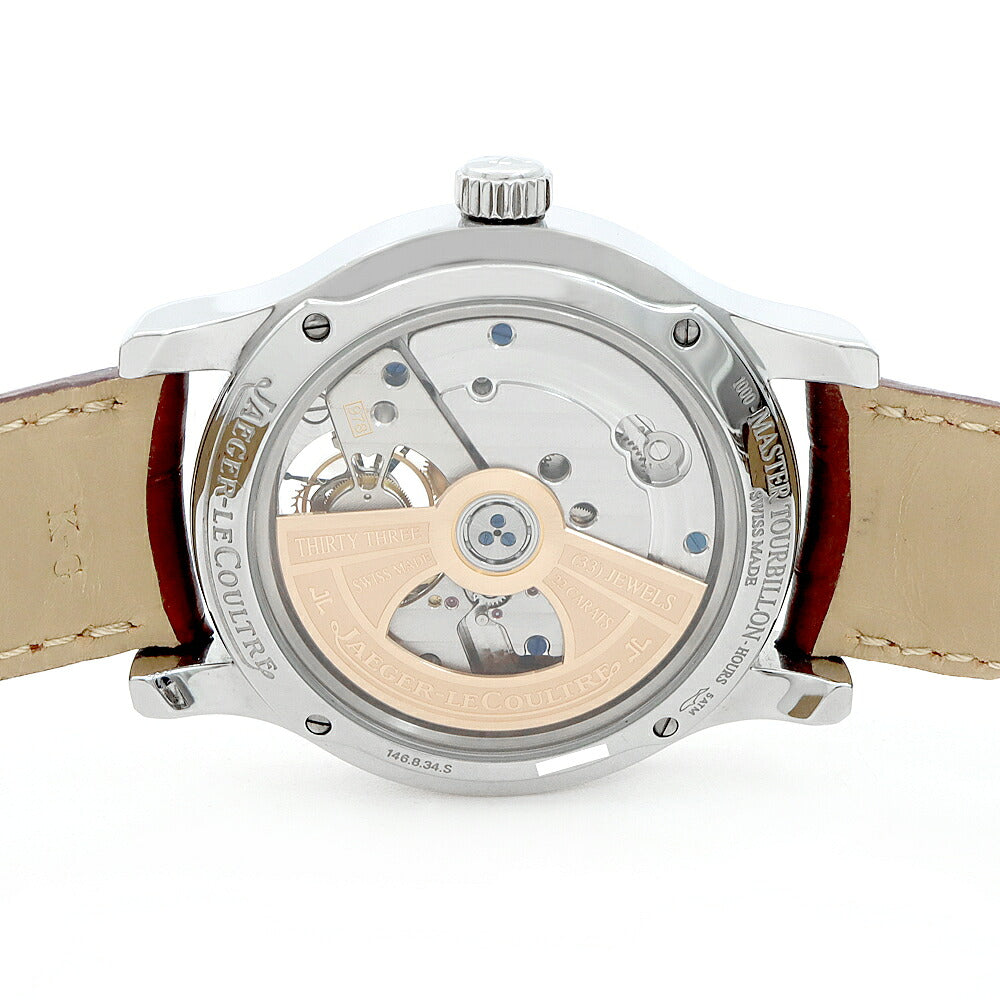 JAEGER-LECOULTRE ジャガールクルト マスター トゥールビヨン Q1658420 2タイム デイト 裏スケ 50m防水 シルバー SS ステンレス 純正ベルト 純正尾錠 メンズ 自動巻き【6ヶ月保証】【腕時計】【中古】