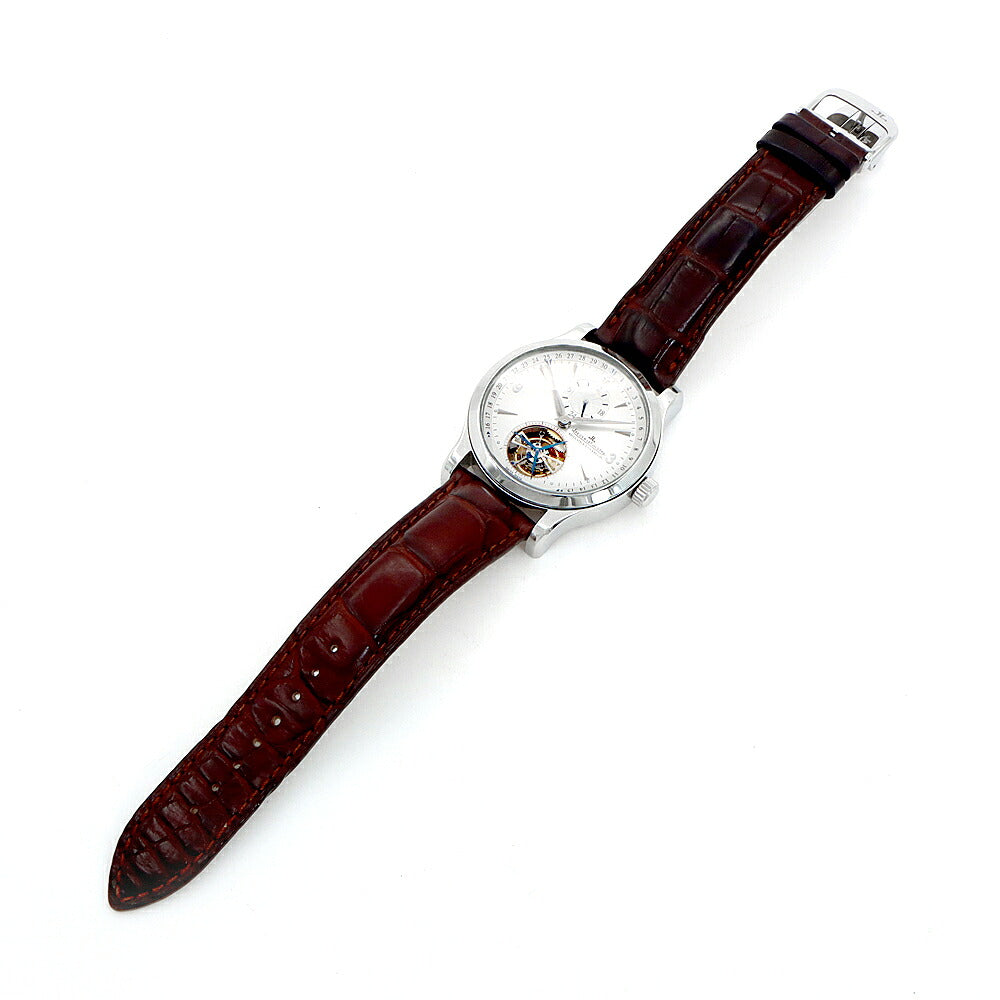 JAEGER-LECOULTRE ジャガールクルト マスター トゥールビヨン Q1658420 2タイム デイト 裏スケ 50m防水 シルバー SS ステンレス 純正ベルト 純正尾錠 メンズ 自動巻き【6ヶ月保証】【腕時計】【中古】