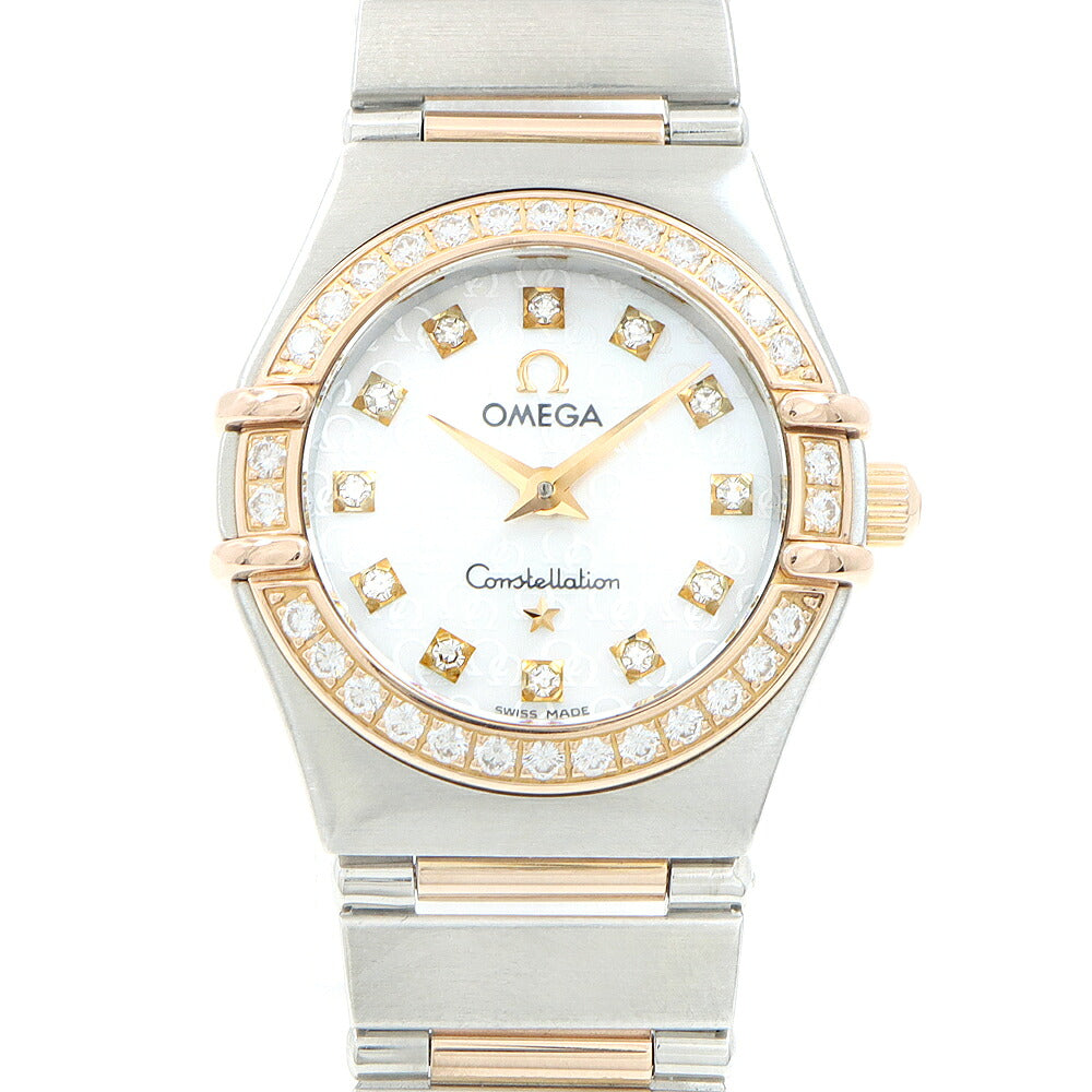 電池交換済 OMEGA オメガ コンステレーション ミニ ダイヤベゼル 1360.75 ダイヤモンド 12Pダイヤ 白 ホワイトシェル SS ステンレス RG レッドゴールド コンビ レディース クォーツ【6ヶ月保証】【腕時計】【中古】