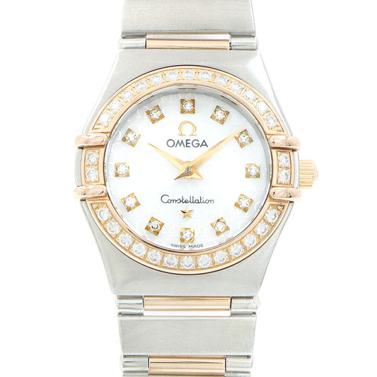 電池交換済 OMEGA オメガ コンステレーション ミニ ダイヤベゼル 1360.75 ダイヤモンド 12Pダイヤ 白 ホワイトシェル SS ステンレス RG レッドゴールド コンビ レディース クォーツ【6ヶ月保証】【腕時計】【中古】