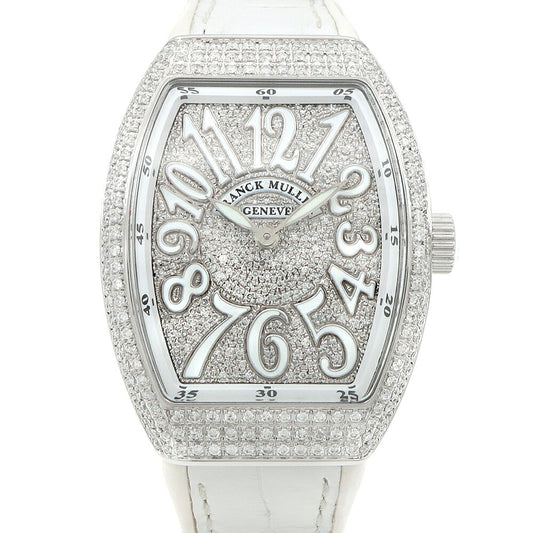 電池交換済 FRANCK MULLER フランクミュラー ヴァンガード レディ ダイヤベゼル V32QZ ダイヤモンド ダイヤ文字盤 SS ステンレス アフターダイヤ レディース クォーツ【6ヶ月保証】【中古】【腕時計】