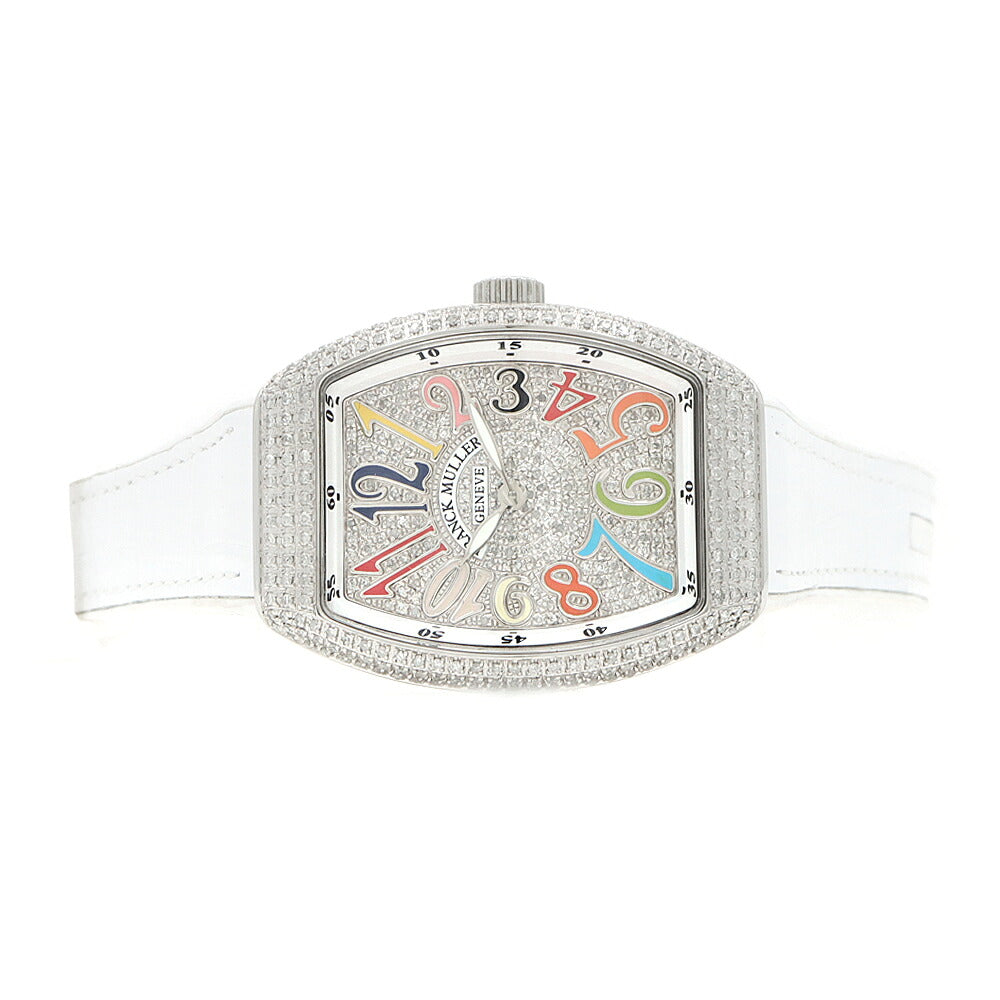 電池交換済 FRANCK MULLER フランクミュラー ヴァンガード レディ カラードリーム ダイヤベゼル V32QZ ダイヤモンド ダイヤ文字盤 SS ステンレス アフターダイヤ レディース クォーツ【6ヶ月保証】【中古】【腕時計】