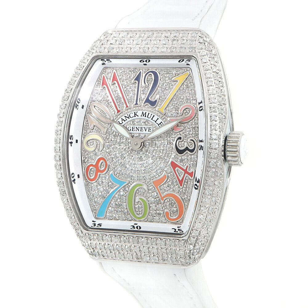 電池交換済 FRANCK MULLER フランクミュラー ヴァンガード レディ カラードリーム ダイヤベゼル V32QZ ダイヤモンド ダイヤ文字盤 SS ステンレス アフターダイヤ レディース クォーツ【6ヶ月保証】【中古】【腕時計】