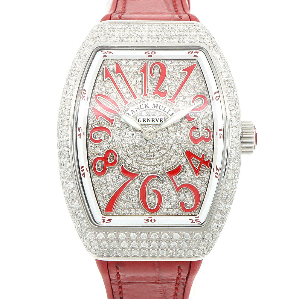 電池交換済 FRANCK MULLER フランクミュラー ヴァンガード レディ ダイヤベゼル V32QZ ダイヤモンド ダイヤ文字盤 SS ステンレス アフターダイヤ レディース クォーツ【6ヶ月保証】【中古】【腕時計】