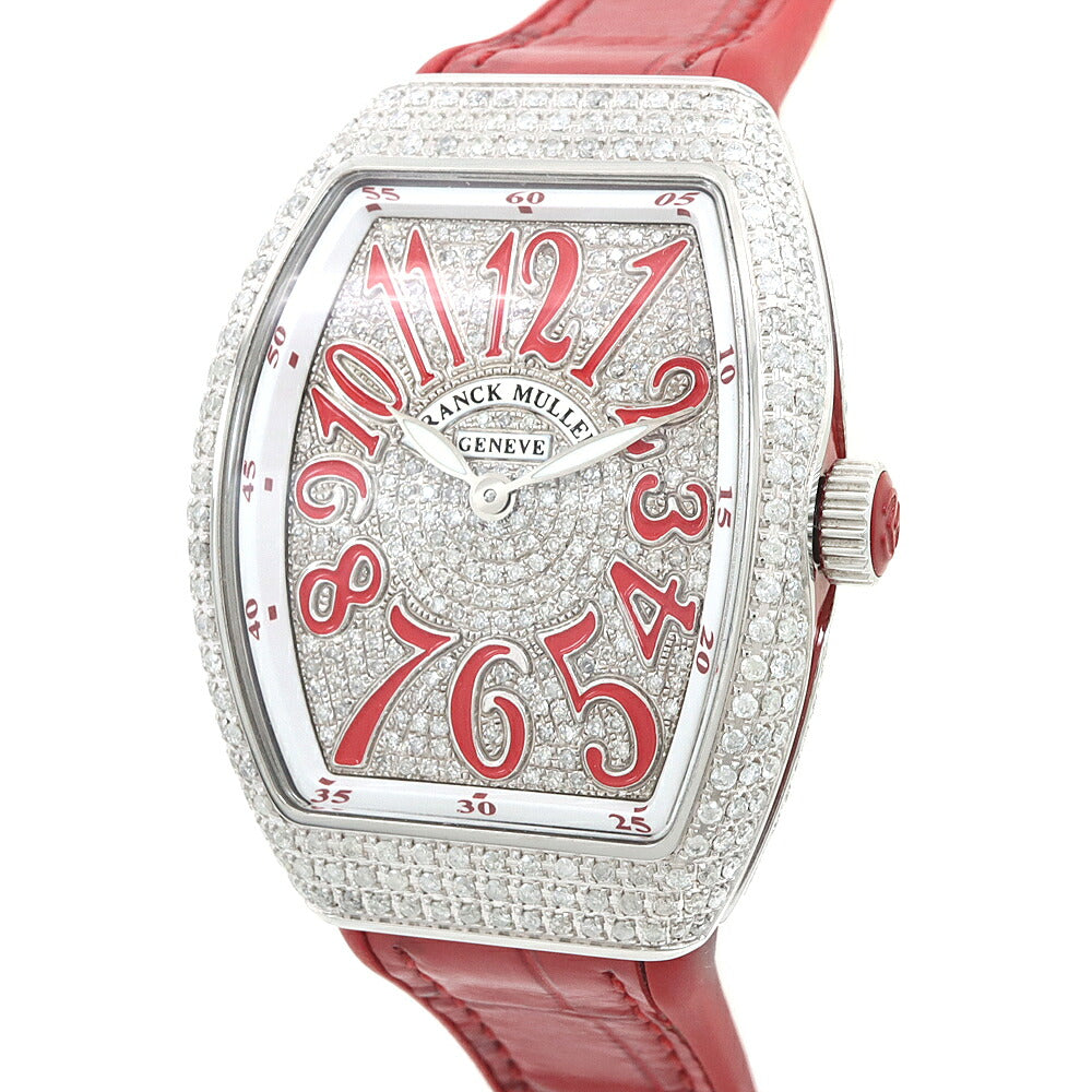電池交換済 FRANCK MULLER フランクミュラー ヴァンガード レディ ダイヤベゼル V32QZ ダイヤモンド ダイヤ文字盤 SS ステンレス アフターダイヤ レディース クォーツ【6ヶ月保証】【中古】【腕時計】