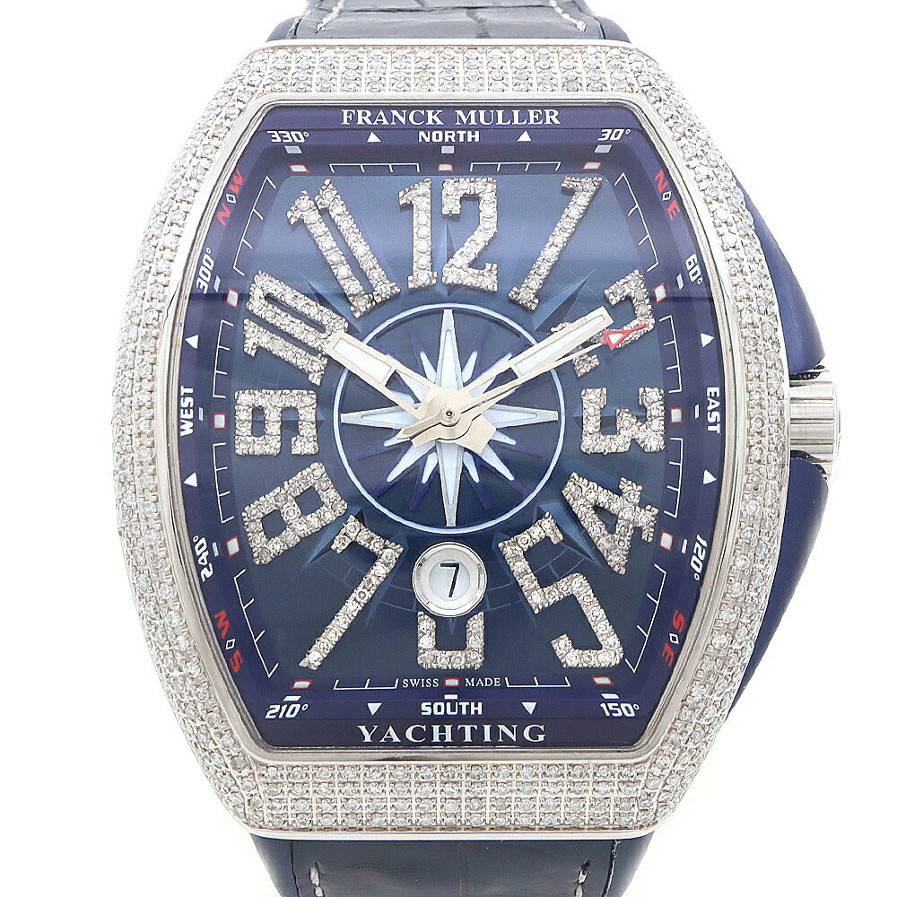 FRANCK MULLER フランクミュラー ヴァンガード ヨッティング ダイヤベゼル V45SCDT ダイヤモンド デイト 青 ブルー SS ステンレス アフターダイヤ メンズ 自動巻き【6ヶ月保証】【中古】【腕時計】
