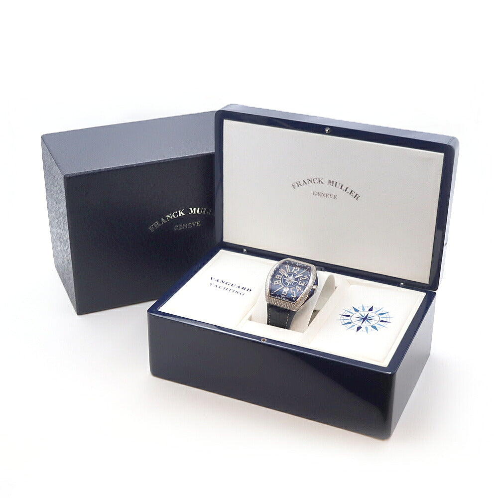 FRANCK MULLER フランクミュラー ヴァンガード ヨッティング ダイヤベゼル V45SCDT ダイヤモンド デイト 青 ブルー SS ステンレス アフターダイヤ メンズ 自動巻き【6ヶ月保証】【中古】【腕時計】