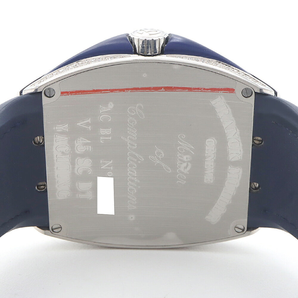 FRANCK MULLER フランクミュラー ヴァンガード ヨッティング ダイヤベゼル V45SCDT ダイヤモンド デイト 青 ブルー SS ステンレス アフターダイヤ メンズ 自動巻き【6ヶ月保証】【中古】【腕時計】