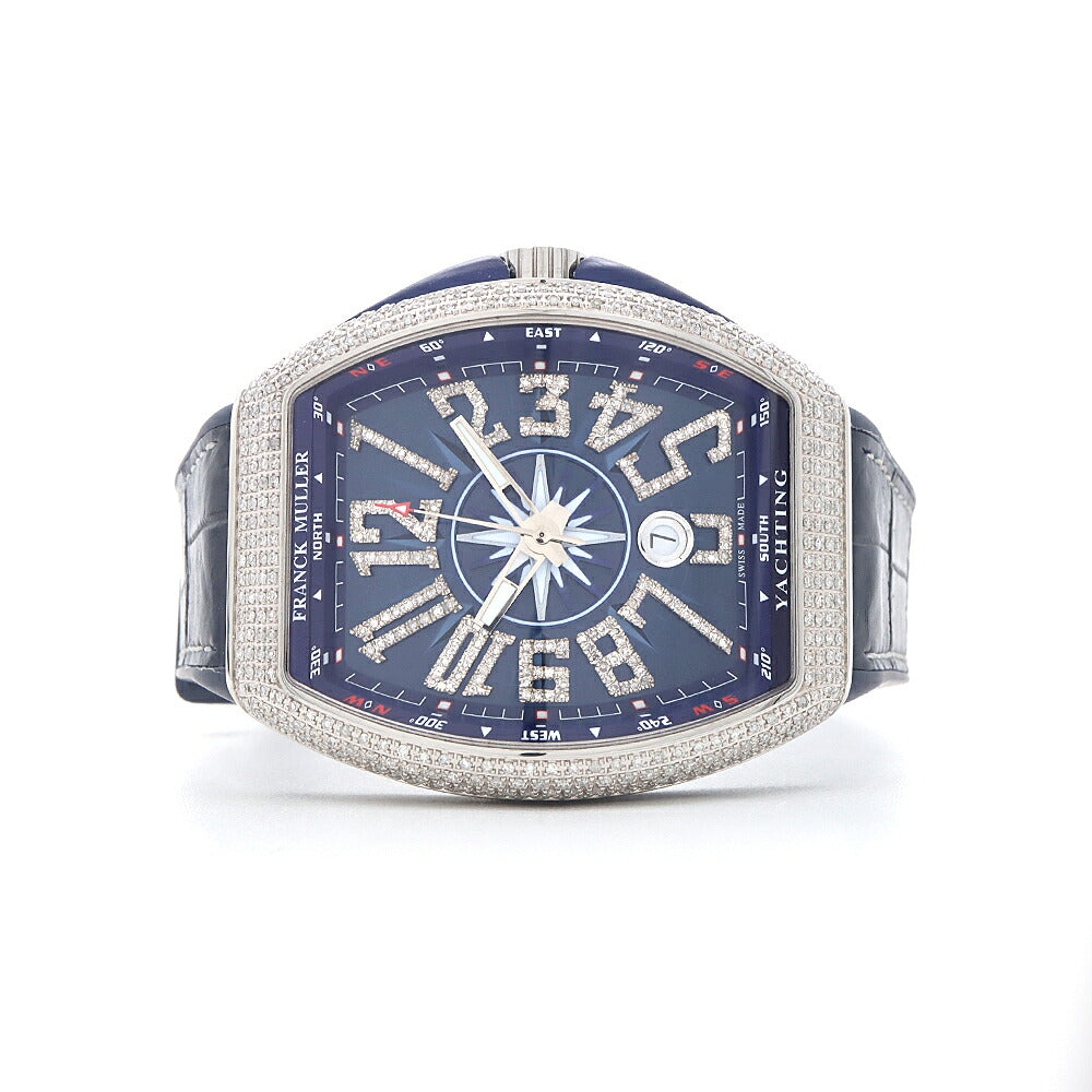 FRANCK MULLER フランクミュラー ヴァンガード ヨッティング ダイヤベゼル V45SCDT ダイヤモンド デイト 青 ブルー SS ステンレス アフターダイヤ メンズ 自動巻き【6ヶ月保証】【中古】【腕時計】