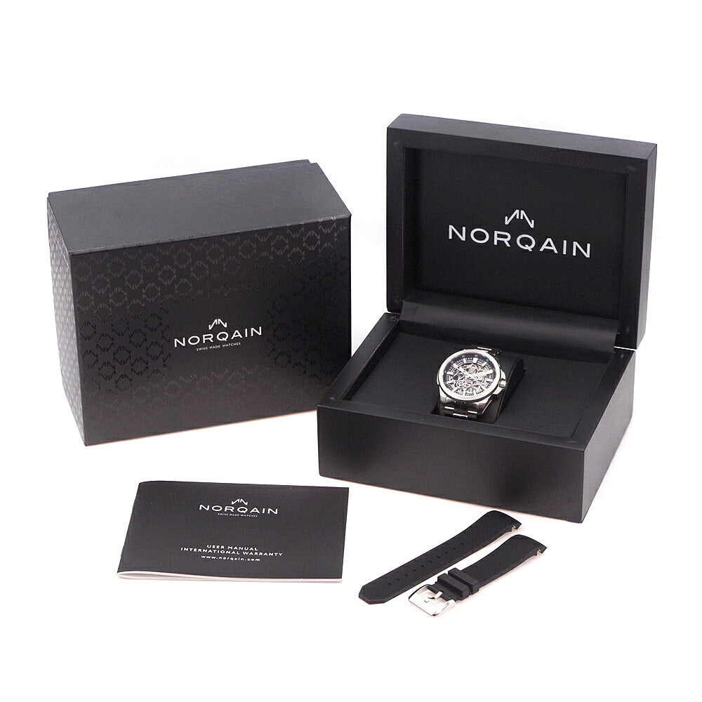 NORQAIN ノルケイン インディペンデンス 22 N3000S03A/301/102SI-X 100m防水 裏スケ スケルトン 黒 ブラック SS ステンレス メンズ 自動巻き【6ヶ月保証】【腕時計】【中古】