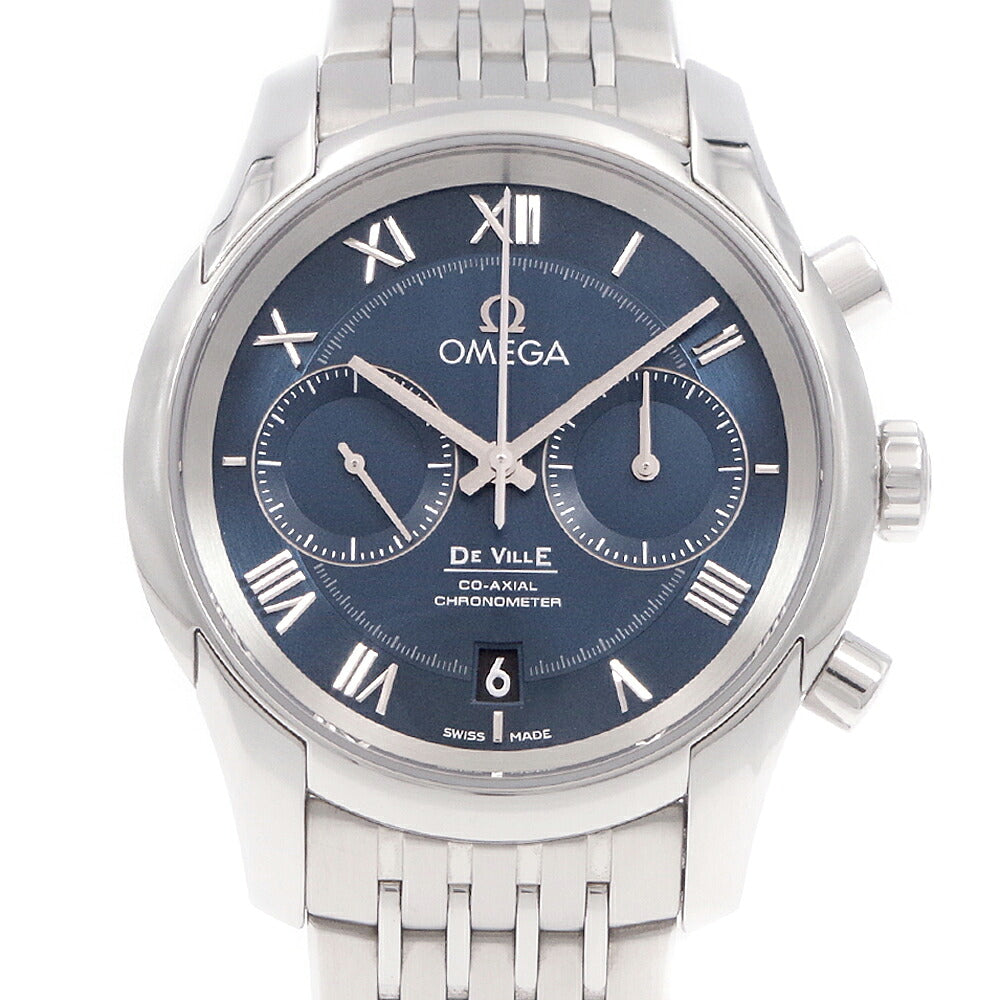 OMEGA オメガ デヴィル アワービジョン コーアクシャル クロノグラフ 431.10.42.51.03.001 スモールセコンド 100ｍ防水 デイト 裏スケ 青 ブルー SS ステンレス メンズ 自動巻き デビル【6ヶ月保証】【腕時計】【中古】
