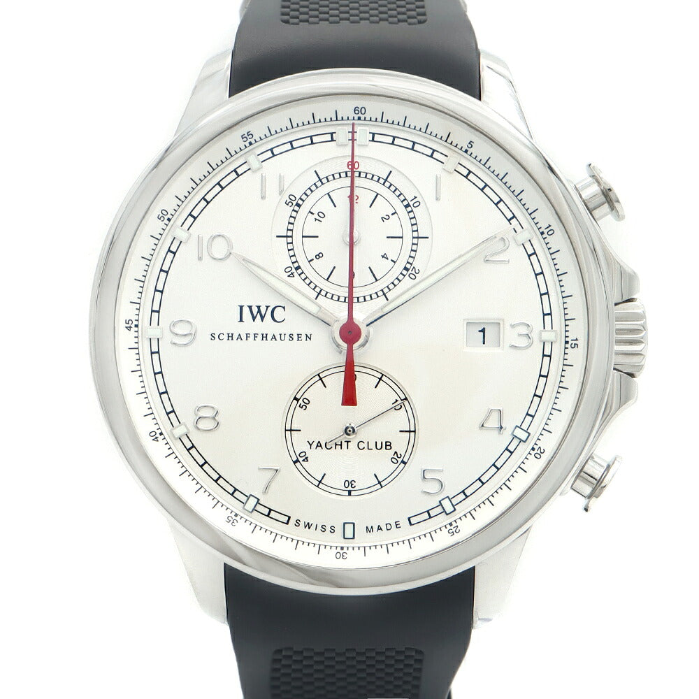 IWC インターナショナルウォッチカンパニー ポルトギーゼ ヨットクラブ クロノグラフ IW390211 スモールセコンド デイト 裏スケ シルバー SS ステンレス 純正ベルト 純正尾錠 メンズ 自動巻き【6ヶ月保証】【腕時計】【中古】