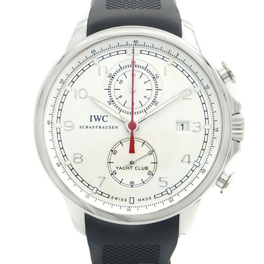 IWC インターナショナルウォッチカンパニー ポルトギーゼ ヨットクラブ クロノグラフ IW390211 スモールセコンド デイト 裏スケ シルバー SS ステンレス 純正ベルト 純正尾錠 メンズ 自動巻き【6ヶ月保証】【腕時計】【中古】