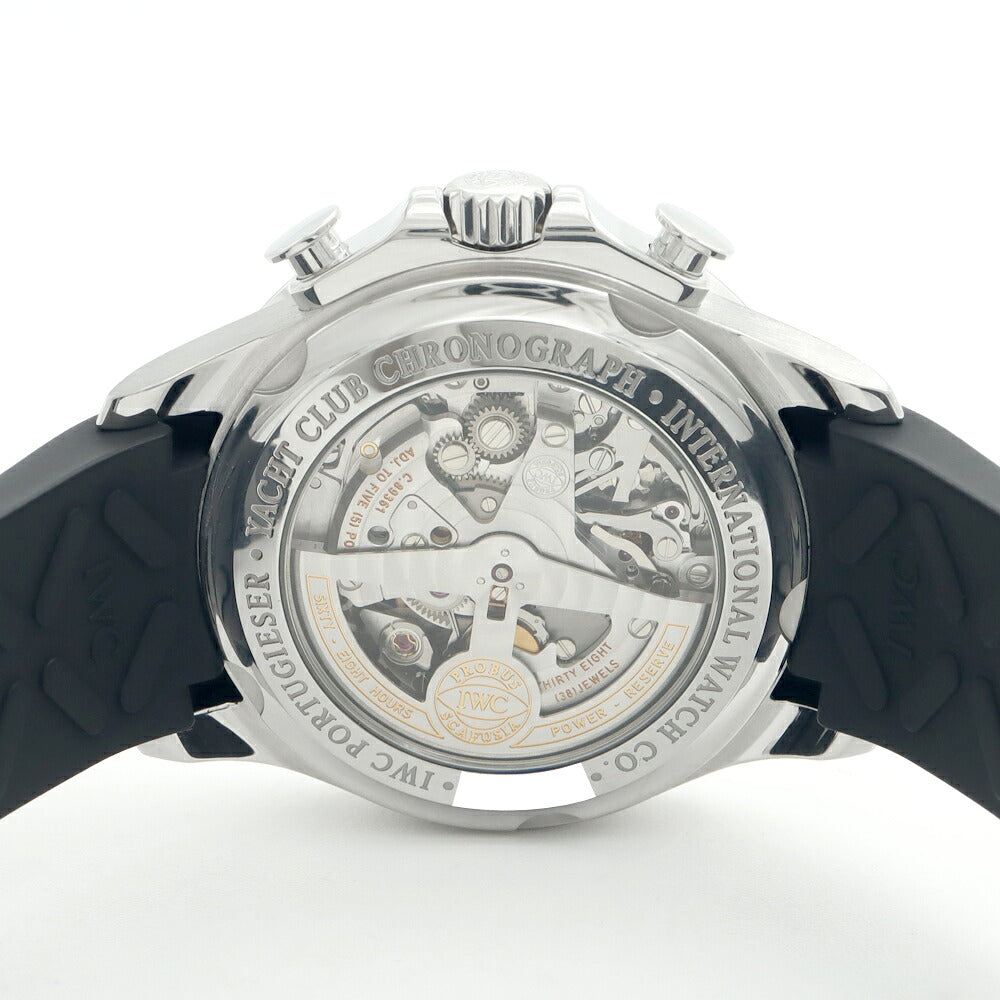 IWC インターナショナルウォッチカンパニー ポルトギーゼ ヨットクラブ クロノグラフ IW390211 スモールセコンド デイト 裏スケ シルバー SS ステンレス 純正ベルト 純正尾錠 メンズ 自動巻き【6ヶ月保証】【腕時計】【中古】
