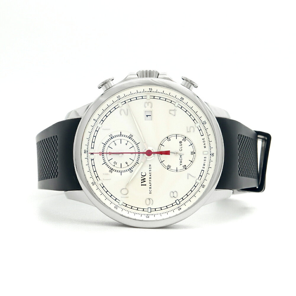 IWC インターナショナルウォッチカンパニー ポルトギーゼ ヨットクラブ クロノグラフ IW390211 スモールセコンド デイト 裏スケ シルバー SS ステンレス 純正ベルト 純正尾錠 メンズ 自動巻き【6ヶ月保証】【腕時計】【中古】