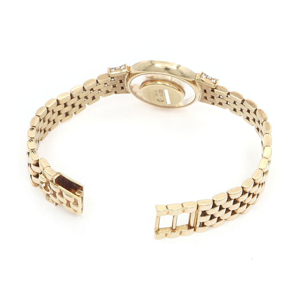 電池交換済 Chopard ショパール ハッピーダイヤモンド リボン 2重ダイヤベゼル 4097/1 純正ダイヤモンド 7Pムービングダイヤ 白 ホワイトシェル K18YG イエローゴールド 金無垢 レディース クォーツ【6ヶ月保証】【腕時計】【中古】