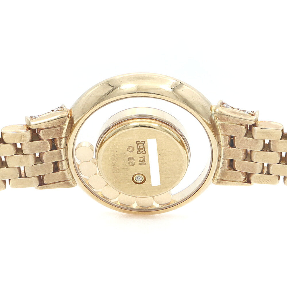 電池交換済 Chopard ショパール ハッピーダイヤモンド リボン 2重ダイヤベゼル 4097/1 純正ダイヤモンド 7Pムービングダイヤ 白 ホワイトシェル K18YG イエローゴールド 金無垢 レディース クォーツ【6ヶ月保証】【腕時計】【中古】
