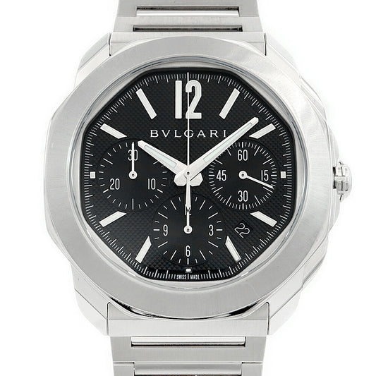 内部点検済 BVLGARI ブルガリ オクト ローマ クロノグラフ OC42SCH デイト 100m防水 スモールセコンド 裏スケ 黒 ブラック SS ステンレス メンズ 自動巻き【6ヶ月保証】【腕時計】【中古】