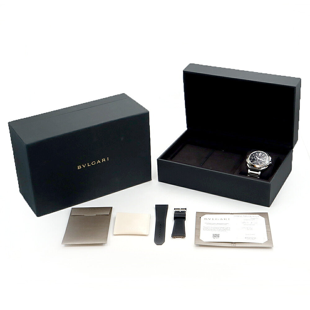 内部点検済 BVLGARI ブルガリ オクト ローマ クロノグラフ OC42SCH デイト 100m防水 スモールセコンド 裏スケ 黒 ブラック SS ステンレス メンズ 自動巻き【6ヶ月保証】【腕時計】【中古】