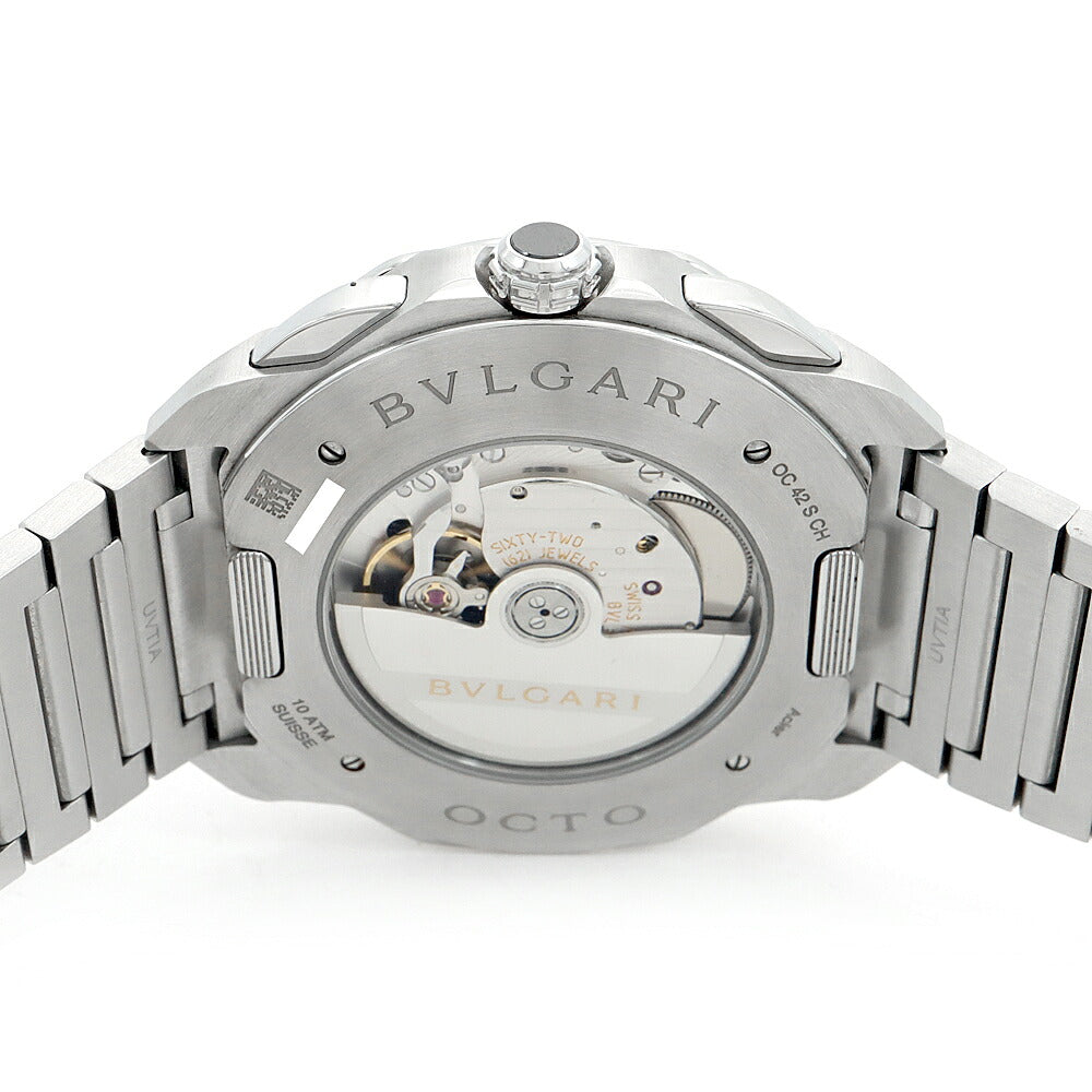 内部点検済 BVLGARI ブルガリ オクト ローマ クロノグラフ OC42SCH デイト 100m防水 スモールセコンド 裏スケ 黒 ブラック SS ステンレス メンズ 自動巻き【6ヶ月保証】【腕時計】【中古】