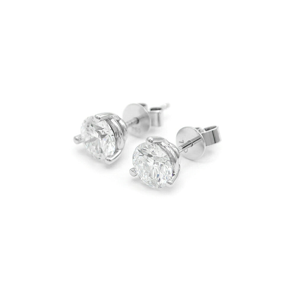 【IGI鑑定書付】ラボグロウン ダイヤモンド ソリティア ピアス 1.05ct 1.06ct D カラー VVS ラウンドブリリアンカット Au750 K18WG ホワイトゴールド 金無垢 一粒 スタッド ラボグロウンダイヤ ラボダイヤ【ジュエリー】【新品】