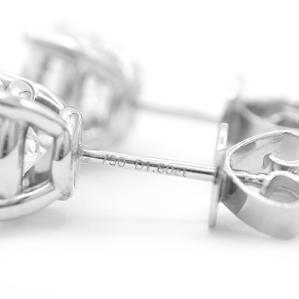 【IGI鑑定書付】ラボグロウン ダイヤモンド ソリティア ピアス 1.60ct 1.60ct D VVS ラウンドブリリアンカット Au750 K18WG ホワイトゴールド 金無垢 一粒 スタッド ラボグロウンダイヤ ラボダイヤ【ジュエリー】【新品】