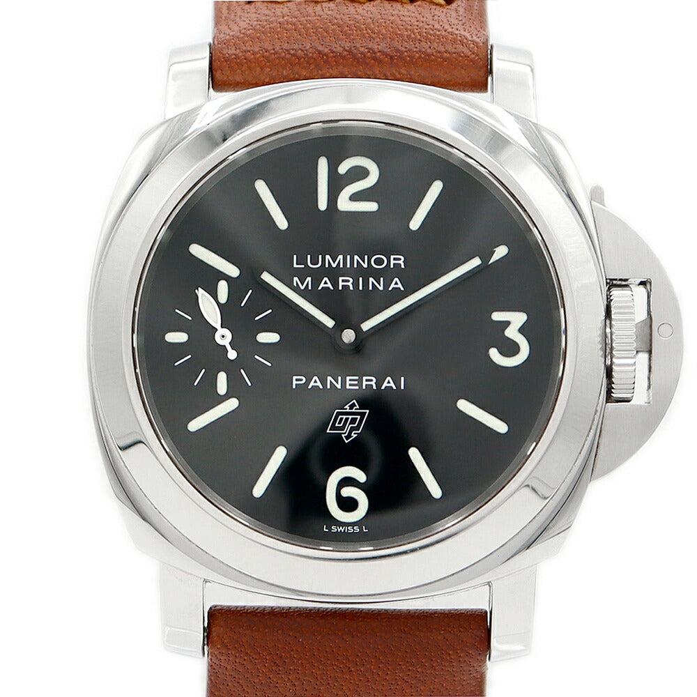 PANERAI パネライ ルミノール マリーナ ロゴ PAM00005 OP6617 44mm 300m防水 スモールセコンド 黒 ブラック SS ステンレス 純正ベルト 純正尾錠 メンズ 手巻き【6ヶ月保証】【腕時計】【中古】