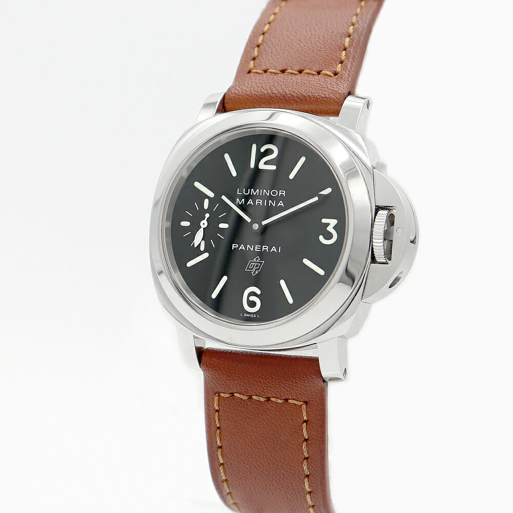 PANERAI パネライ ルミノール マリーナ ロゴ PAM00005 OP6617 44mm 300m防水 スモールセコンド 黒 ブラック SS ステンレス 純正ベルト 純正尾錠 メンズ 手巻き【6ヶ月保証】【腕時計】【中古】