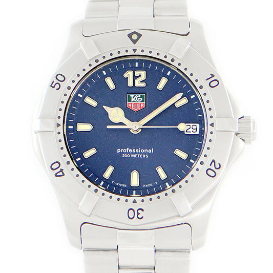 電池交換済 TAG Heuer タグホイヤー 2000シリーズ プロフェッショナル クラシック WK1113 デイト 青 ブルー SS ステンレス メンズ クォーツ【6ヶ月保証】【腕時計】【中古】