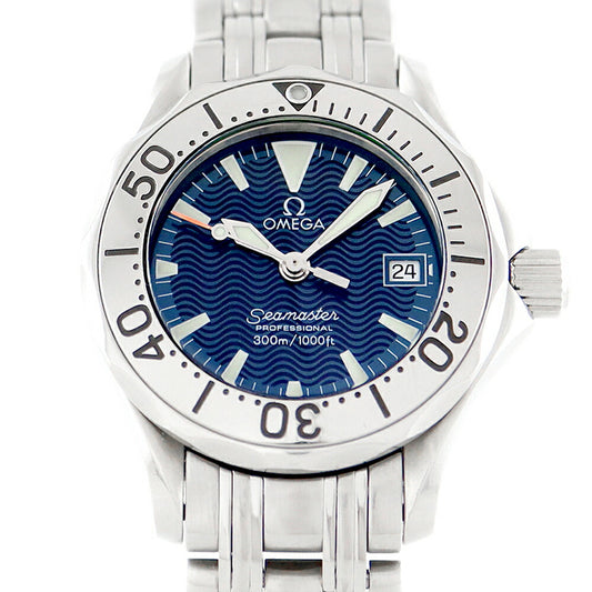 電池交換済 OMEGA オメガ  シーマスター 300 プロフェッショナル ジャックマイヨール 1500本限定 2584.80  デイト 青 ブルー ギョーシェ SS ステンレス レディース クォーツ【6ヶ月保証】【腕時計】【中古】