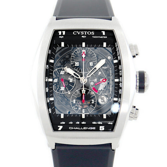 Inspection CVSTOS Custos Casto Challenge Chronograph 200 Limited CVT-CHR-ST Black Black Skeleton SS Stainless Steel Genuine Belt Genuine Buckwheat Men's Automatic Wind