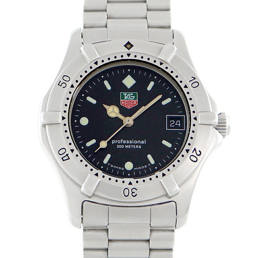 電池交換済 TAG Heuer タグホイヤー プロフェッショナル 962.013R 200m防水 デイト 黒 ブラック SS ステンレス メンズ クォーツ【6ヶ月保証】【腕時計】【中古】