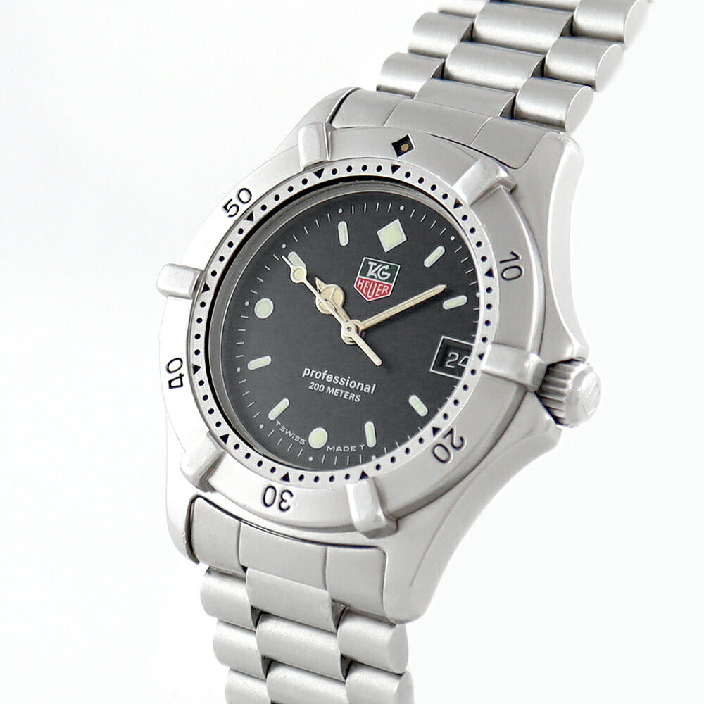 電池交換済 TAG Heuer タグホイヤー プロフェッショナル 962.013R 200m防水 デイト 黒 ブラック SS ステンレス メンズ クォーツ【6ヶ月保証】【腕時計】【中古】