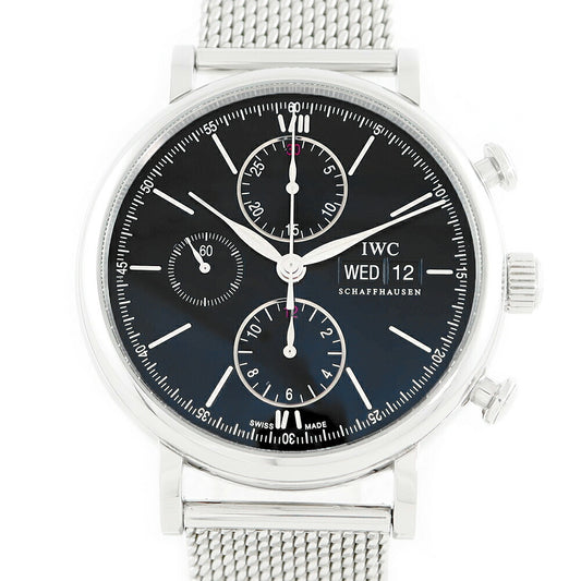 Internal inspection IWC International Watch Company Port Fino IW391010 Chronograph Dai Date Black SS Stainless Steel Genuine Breath Men's Automatic Wind [6 months Warranty] [Watch] [Used]