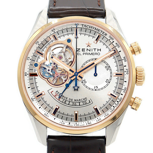 ZENITH ゼニス エルプリメロ クロノマスターオープン パワーリザーブ クロノグラフ 51.2080.4021/01.C494 100m防水 シルバー  PG SS ピンクゴールド ステンレス コンビ 純正ベルト 純正尾錠 メンズ 自動巻き【6ヶ月保証】【腕時計】【中古】