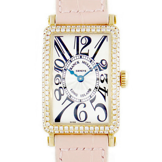 Battery replaced FRANCK MULLER Long Island 900QZD Genuine Diamond Double Diamond Bezel Diamond Buckle Silver Guilloche K18YG Yellow Gold Solid Gold Genuine Belt Genuine K18 Diamond Buckle Women's Quartz [6 Month Warranty] [Used] [Watch]
