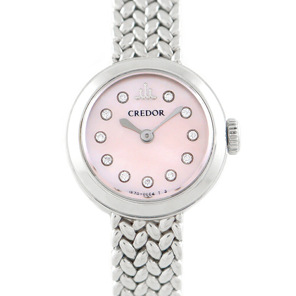 電池交換済 SEIKO セイコー クレドール シグノ 1E70-0BP0 GSTE923 純正ダイヤモンド 11Pダイヤ ピンク シェル SS ステンレス レディース クォーツ【6ヶ月保証】【腕時計】【中古】