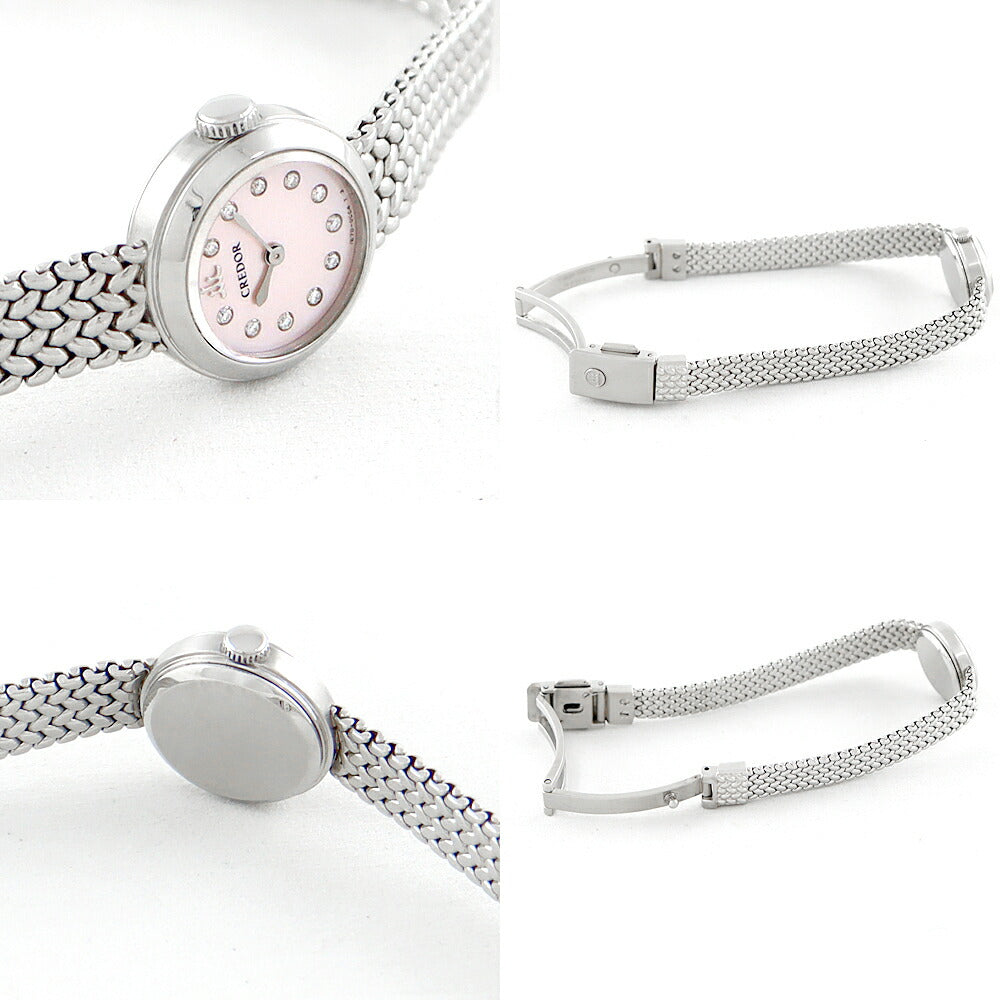電池交換済 SEIKO セイコー クレドール シグノ 1E70-0BP0 GSTE923 純正ダイヤモンド 11Pダイヤ ピンク シェル SS ステンレス レディース クォーツ【6ヶ月保証】【腕時計】【中古】