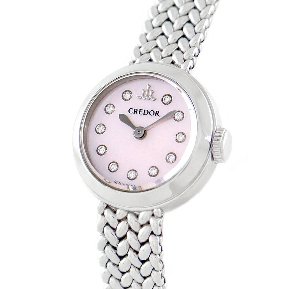 電池交換済 SEIKO セイコー クレドール シグノ 1E70-0BP0 GSTE923 純正ダイヤモンド 11Pダイヤ ピンク シェル SS ステンレス レディース クォーツ【6ヶ月保証】【腕時計】【中古】