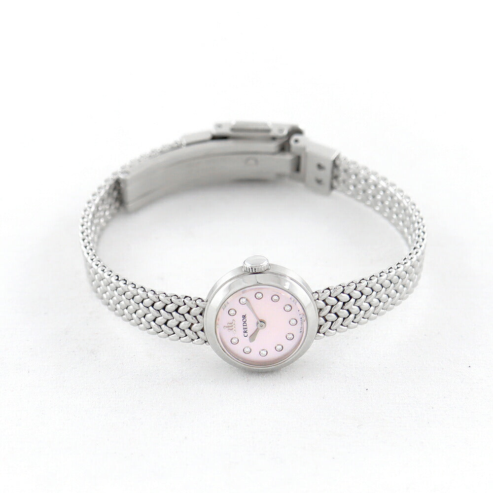 電池交換済 SEIKO セイコー クレドール シグノ 1E70-0BP0 GSTE923 純正ダイヤモンド 11Pダイヤ ピンク シェル SS ステンレス レディース クォーツ【6ヶ月保証】【腕時計】【中古】
