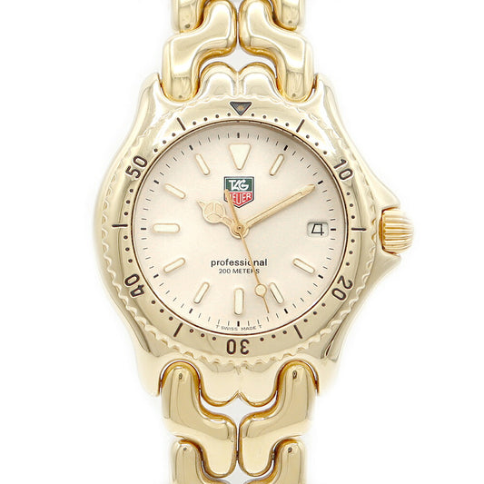 電池交換済 TAG Heuer タグホイヤー セルシリーズ プロフェッショナル 200 S94.013 デイト 200m防水 アイボリー YG イエローゴールド SS ステンレス メンズ クォーツ【6ヶ月保証】【腕時計】【中古】