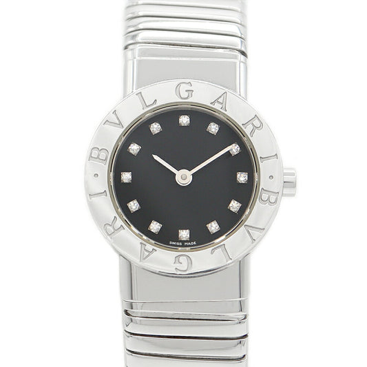 Battery replacement BVLGARI Bulgari Bulgari Bulgari Bulgari Tubogas BB232TS Black Black Genuine Diamond 12P Diamond SS Stainless Ladies Quartz Bangle [6 months warranty] [Watch] [Used]