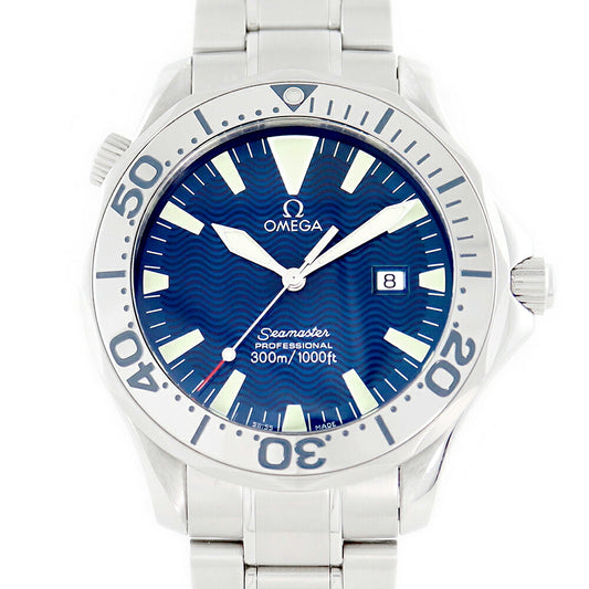 電池交換済 OMEGA オメガ シーマスター 300 プロフェッショナル 2265.80 デイト 青 ブルー ギョーシェ SS ステンレス メンズ クォーツ【6ヶ月保証】【腕時計】【中古】